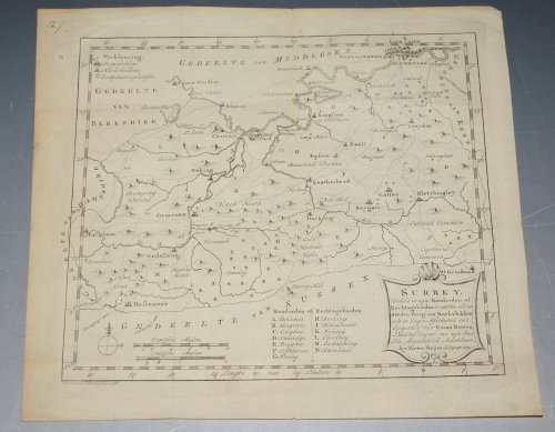 ORIGINAL ENGRAVED ANTIQUE MAP OF SURREY.