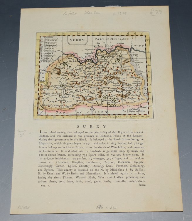 ORIGINAL ENGRAVED ANTIQUE MAP OF SURREY