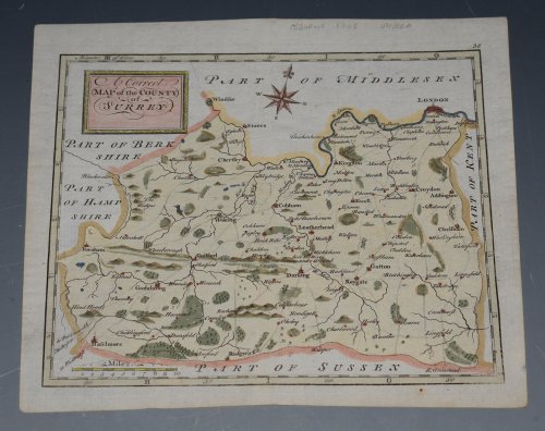 ORIGINAL ENGRAVED ANTIQUE Correct MAP of the County of SURREY.