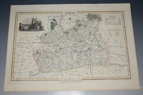 ORIGINAL ENGRAVED ANTIQUE MAP OF SURREY