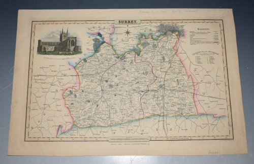 ORIGINAL ENGRAVED ANTIQUE MAP OF SURREY