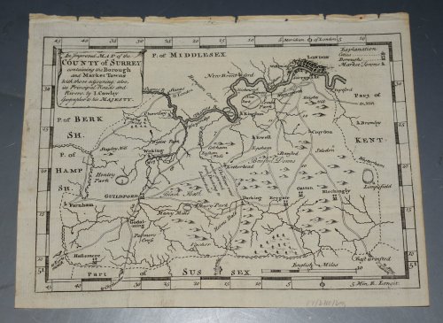 An Improved MAP of the COUNTY OF SURREY containing the Borough and Market Towns, with those Adjoyning; also its Principal Roads and Rivers
