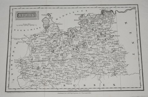 ORIGINAL ENGRAVED ANTIQUE MAP OF SURREY