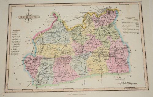 ORIGINAL ENGRAVED ANTIQUE MAP OF SURREY