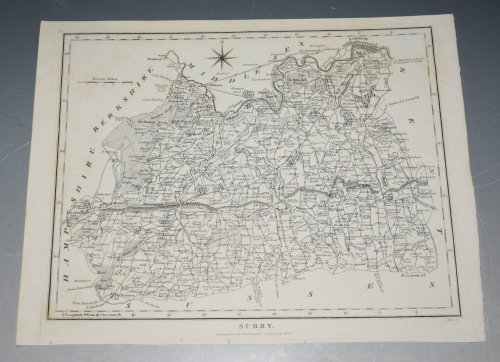 ORIGINAL ENGRAVED ANTIQUE MAP OF SURREY