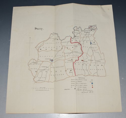 Attractive original engraved Map of Surrey. Scale 10 Inches to 1 Mile