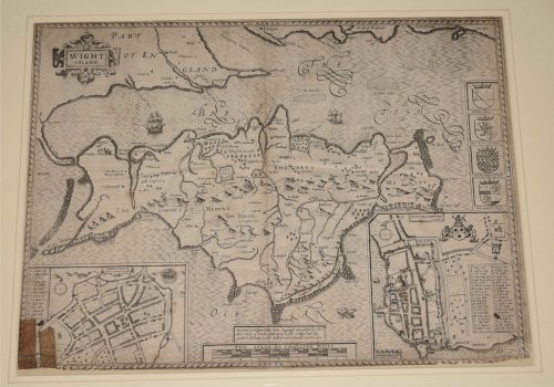 Wight Island. First Edition of Speed's map of the Isle of Wight. Original Antique Engraved Hand Coloured Map of Wight Island. The Isle of Wight, with inset town plans of Southampton and Newport.
