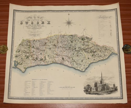 Original Engraved Antique Map of the County of Sussex. From an actual Survey made in the years 1823 & 1824.
