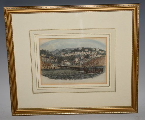 Antique Steel Vignette - Bourne Mouth from the Water. Bournemouth DORSET Steel Engraving with original hand colour.