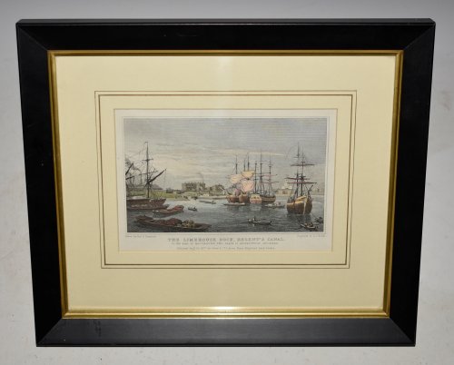 Antique Steel Vignette - The Limehouse Dock, Regent's Canal. LONDON Steel Engraving with original hand colour