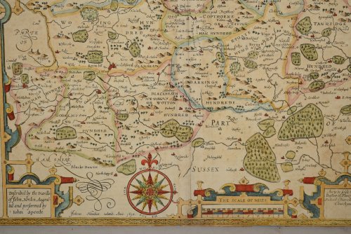 Original engraved antique map of Surrey. 'SURREY DESCRIBED AND DIVIDED INTO HUNDREDS'