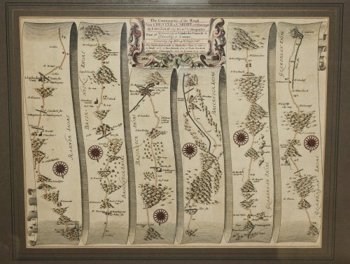 The Continuation of the Road from Chester to Cardiff. Original Engraved Antique Map. Plate 2nd. Commencing at Llanbeder-Vunneth & Extending to Cardiff. Containing 74 miles, 4 furlongs viz. From Llanbeder-Vunneth to Llanbeder-Vaur 10 mile, to Bealt 10’6, to Brecknock 16m, to Pont-Stucketh w