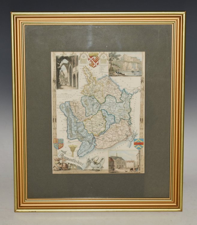 Monmouthshire Original Antique Engraved Hand Coloured Map of Monmouthshire, showing towns, villages, roads and railways.