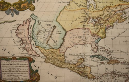 “Amerique Septentrionale,” Early Hand Coloured Engraved Map of America L'Amerique Septentrionale divisée en ses principales parties, ou sont distingués les uns des autres les Estates suivant quils appartiennent presentemet aux François, Castillans, Anglois, Swed