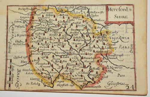 “Miniature” Herefordshire. Original Antique Engraved Hand Coloured Miniature Map of Herefordshire.