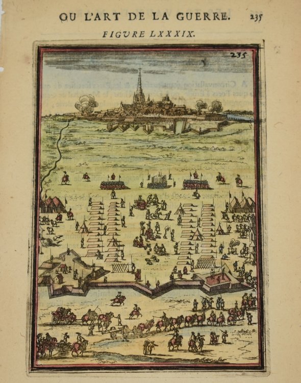 Original Hand Coloured Engraving “Ou L’Art De La Guerre.” Fig. LXXXIX. P.235. “Arrival Of Soldiers.” From Mallet’s “The Art of War.”