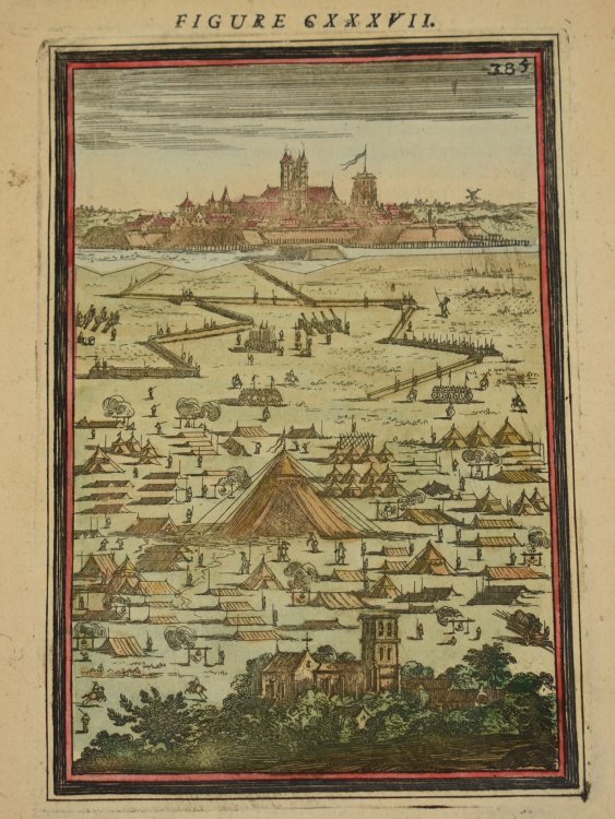 Original Hand Coloured Engraving “Ou L’Art De La Guerre.” Fig. CXXXVII. P.385. “The Encampment.” From Mallet’s “The Art of War.”