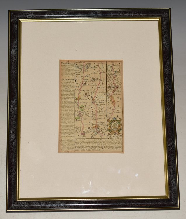 Miniature Original Antique Engraved Hand-Coloured Map of Andover-Amesbury-Warminster (The Road from London to Barnstable)