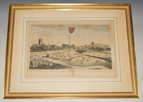 Original Hand-Coloured Engraved View of Dorchester, Fordington, Dorset. “A Noth East View of the Town of Dorchester, and of the village of Forthington.”
