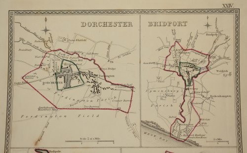 ORIGINAL ENGRAVED Plate OF Dorchester; Bridport; Weymouth and Melcomb Regis; Poole/ Drawn by R. Creighton PLATE XXIV