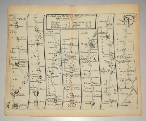 Original Engraved Antique Map. The Road from Oxford to Salisbury and Poole. The Road from Oxford to Salisbury Com. Wilts Continued to Pool Com. Dorset. By Thomas Gardner: Containing 87 Miles 3 Furlongs vizt.