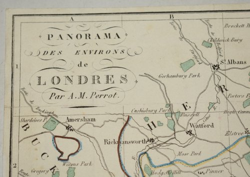 Original Antique Engraved Hand-Coloured Map of Panorama des Environs Londres Panorama of Surroundings London