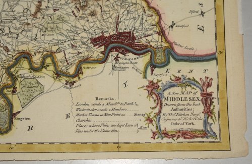 Original Hand Coloured Engraved Antique Map of ”'A New Map MIDDLESEX Drawn from the best Authorities'”