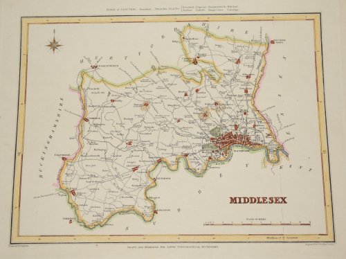ORIGINAL ENGRAVED MAP OF Middlesex. Drawn by R. Creighton