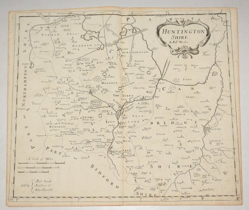 ORIGINAL ENGRAVED ANTIQUE MAP OF HUNTINGTONSHIRE. From CAMDEN's Britannia.