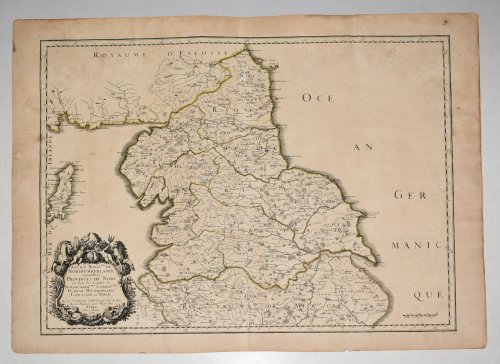 'Ancien Royaume de Northumberland, aujourdhuy Provinces de Nort. Engraved map of northern England, focusing on Northumberland.
