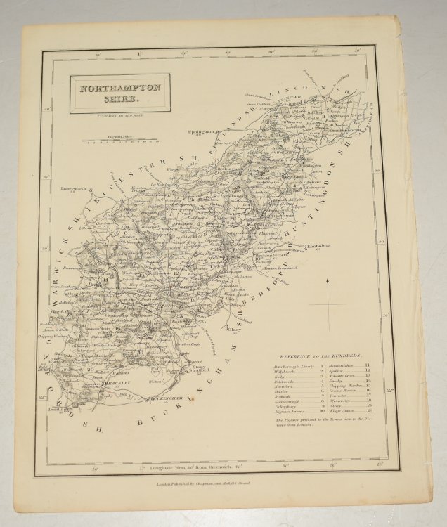ORIGINAL ENGRAVED ANTIQUE MAP OF NORTHAMPTONSHIRE.