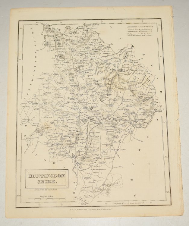 ORIGINAL ENGRAVED ANTIQUE MAP OF HUNTINGDONSHIRE.