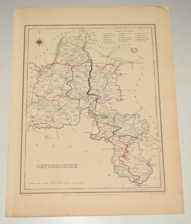 ORIGINAL ENGRAVED MAP OF Oxfordshire. Engraved for LEWIS's “Topographical Dictionary” and drawn by R. Creighton. From: “AN ATLAS comprising Maps of the Several Counties, divided into Unions….”.