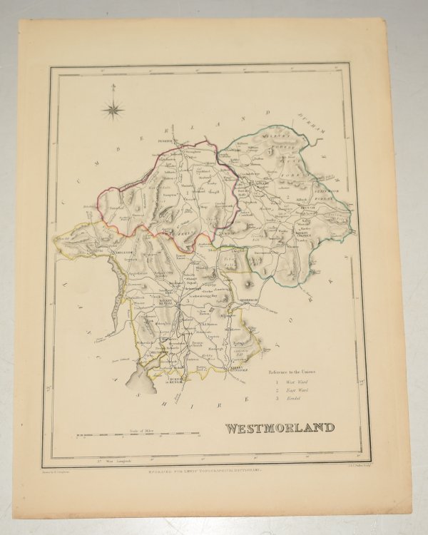 ORIGINAL ENGRAVED MAP OF Westmoreland. Engraved for LEWIS's “Topographical Dictionary” and drawn by R. Creighton. From: “AN ATLAS comprising Maps of the Several Counties, divided into Unions….”.