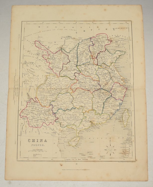 ORIGINAL ENGRAVED MAP OF China Proper. (Asia, China, Qing Empire, Beijing, Peking, Hong Kong, Macao, Taiwan, Hainan). Qing Empire China Beijing Peking Hong Kong Macao