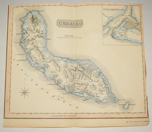 ORIGINAL ENGRAVED MAP OF Curacao, Fort Amsterdam