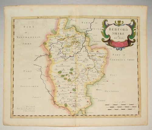 ORIGINAL ENGRAVED ANTIQUE MAP OF BEDFORDSHIRE. From CAMDEN's Britannia.