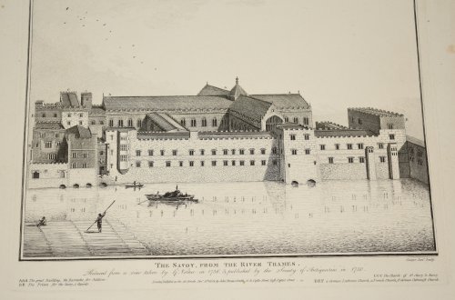 ANTIQUE STEEL ENGRAVING - VIEW OF SAVOY FROM RIVER THAMES LONDON - REDUCED FROM A VIEW TAKEN FROM George Vertue