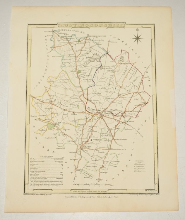 ORIGINAL ENGRAVED MAP OF Huntingdonshire. From Drawing by G. Cole