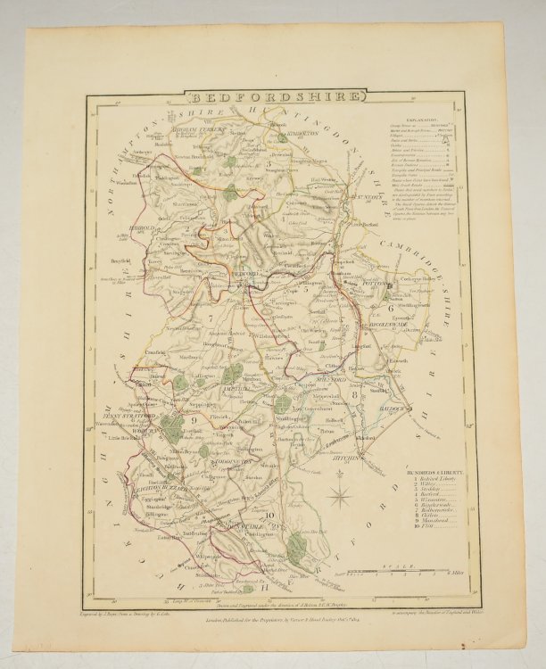 ORIGINAL ENGRAVED MAP OF Bedfordshire. From Drawing by G. Cole