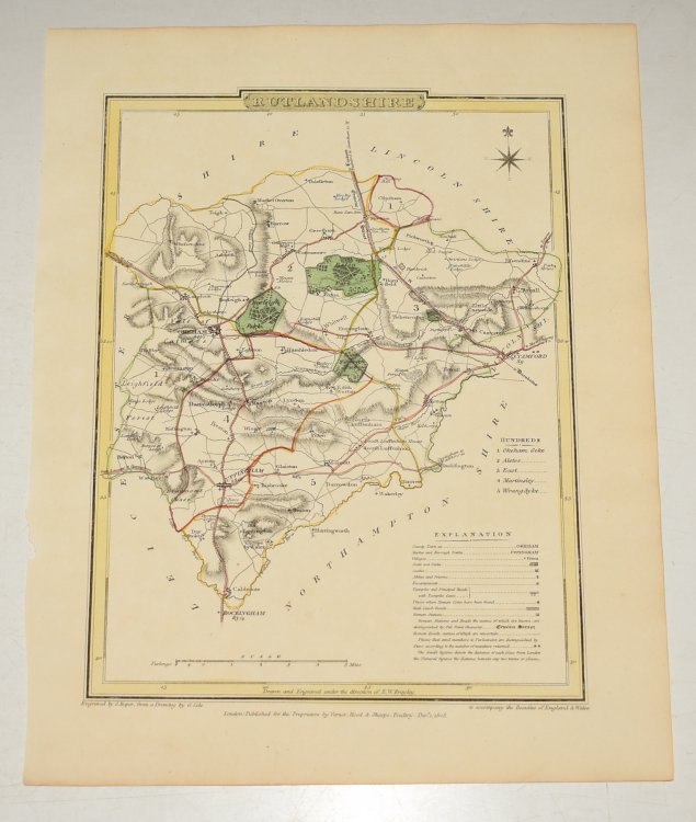 ORIGINAL ENGRAVED MAP OF Rutlandshire. From Drawing by G. Cole