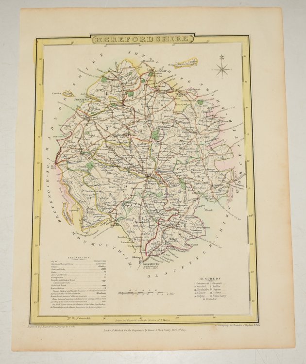 ORIGINAL ENGRAVED MAP OF Herefordshire. From Drawing by G. Cole