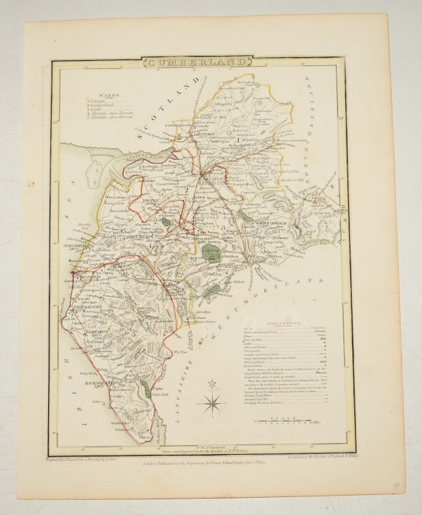 ORIGINAL ENGRAVED MAP OF Cumberland. From Drawing by G. Cole