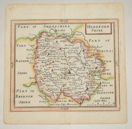 ORIGINAL ENGRAVED MAP OF Herefordshire. English County Map.