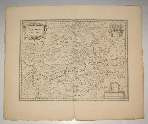 Original Engraved Antique Map of Nassovia Comitatus (County of Nassau.) Map shows Nordrhein-Westfalen with Siegen Rheinlandpfalz with Koblenz and Hessen with Wiesbaden.