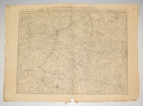 Original Engraved Antique Map of Carte Topographique d'Allemagne Contenante le Comte de Namur, une Partie de L'Eveche de Liege ed des Duches de Limbourg, de Bouillon et de Luxembourg. Original Engraved Antique Map of Topographic Map of Germany Containing the Count of Namur, Part of the Bis