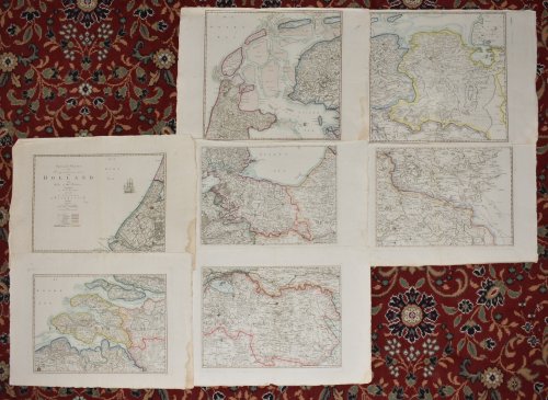 SET of 7 Original Engraved Antique Maps of Special Charte der Departments Von Holland nach Gilly in VIII Blattern herausgegeben von G.F.Uz Lieut und nach der Einverleibung mit Frankreich Special Charter of the Departments From Holland to Gilly in VIII Blatter edited by G.F.Uz Lieut and after the inc