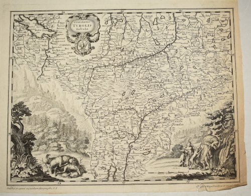 Original Engraved Antique Map of Comitatus Tyrolis Tabula.
