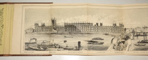 The Grand Panorama of London. From The Thames. This remarkable engraving, Twelve Feet in length, may be taken as a specimen of the gifts presented without charge to the subscribers of the Pictorial Times. As a print it is unequalled in the History of Wood engraving, and is alike valuable as a work o