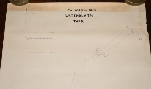 Hand Drawn Map of The Western Bank of Watendlath Tarn. Borrowdale English Lake District in Cumberland Scale 1:300 25 feet to One inch.